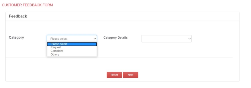 Select Request Category in the Pos Malaysia Feedback Form