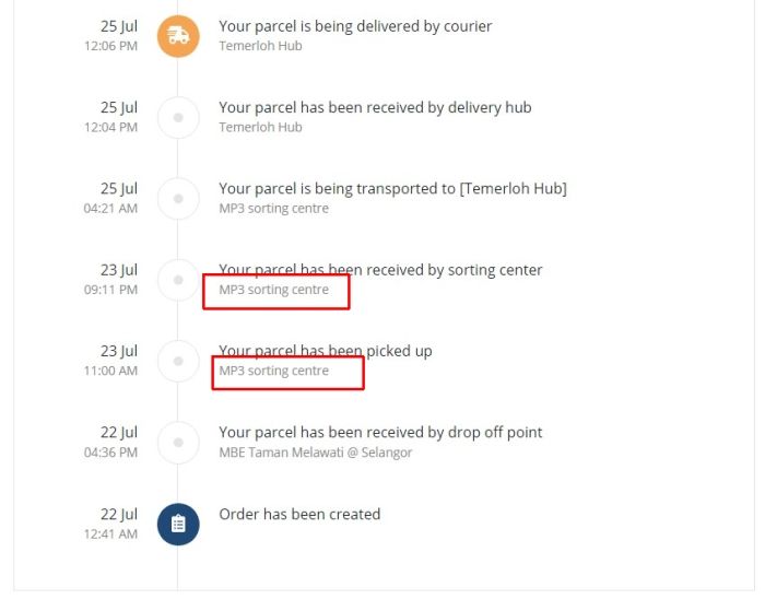 Parcel has been picked up by courier