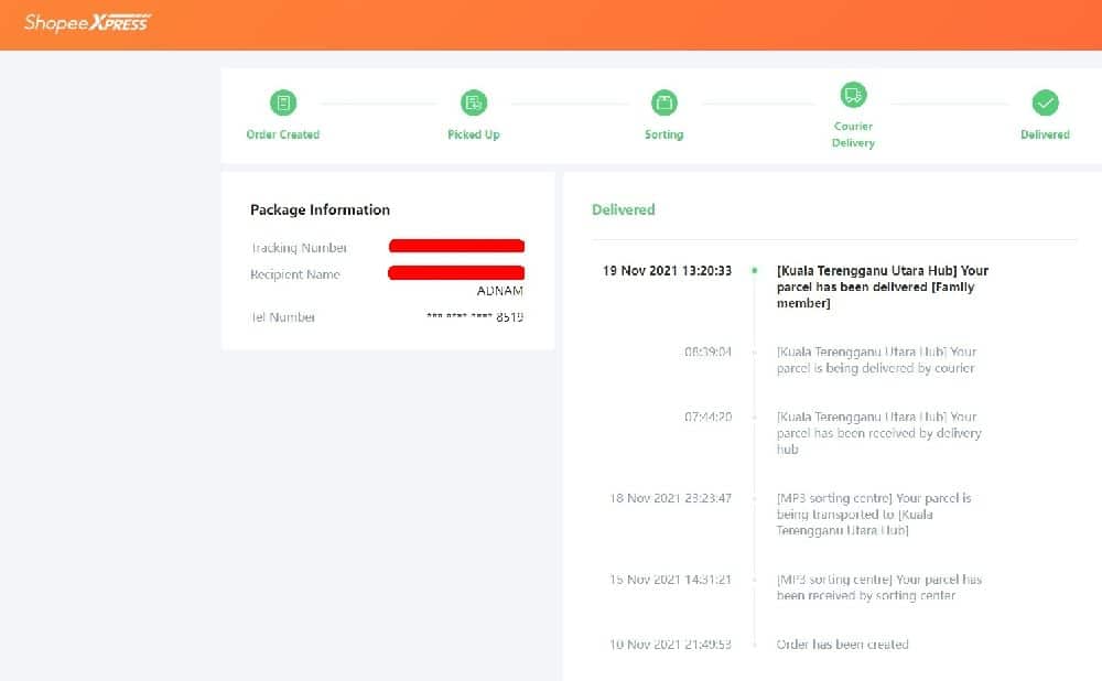 Shopee Express Delivery Information using Shopee Tracking Number